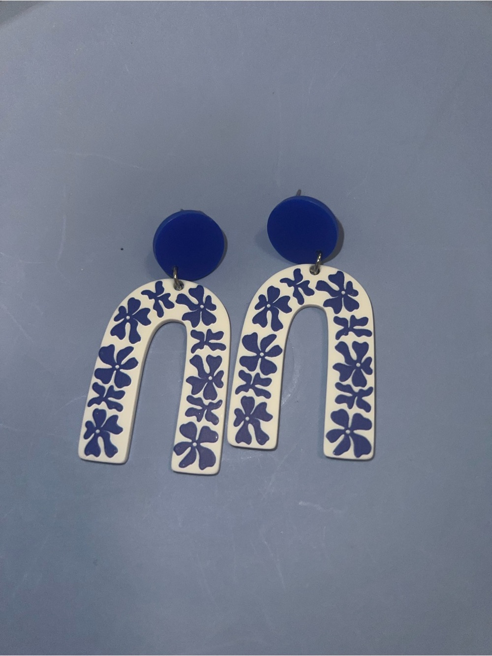 Blue Floral Arch Dangle Earrings - Women Accessories